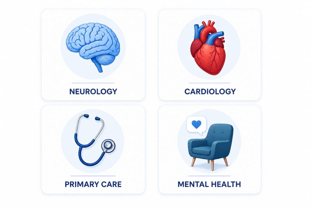 Medical specialty billing icons representing different practice types that benefit from outsourced medical billing services